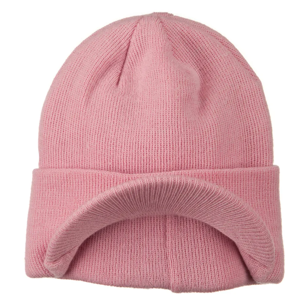 Cuff Knitted Beanie with Visor Bill