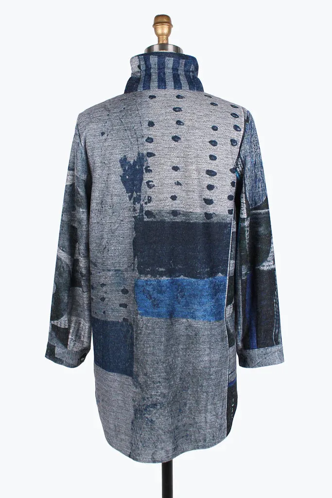 DAMEE Abstract Art Long Shacket JKT-7097-BLUE