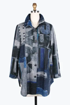 DAMEE Abstract Art Long Shacket JKT-7097-BLUE
