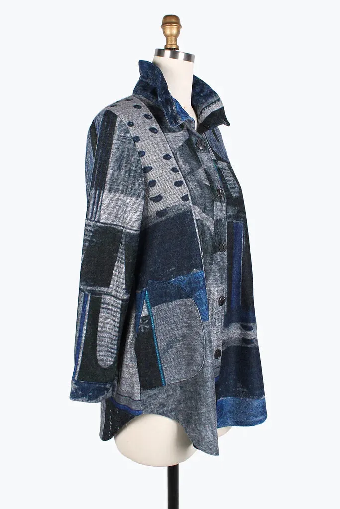 DAMEE Abstract Art Long Shacket JKT-7097-BLUE