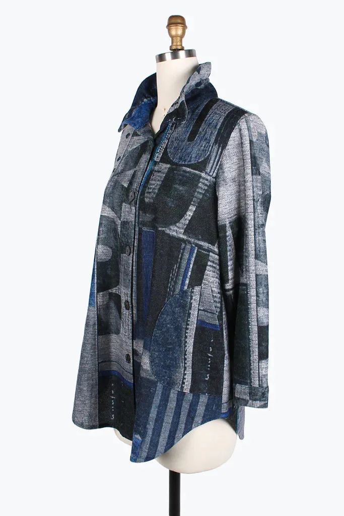 DAMEE Abstract Art Long Shacket JKT-7097-BLUE