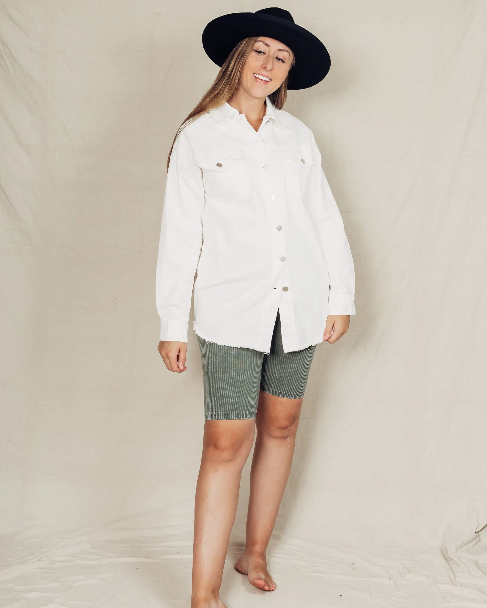 Denim Shacket || White