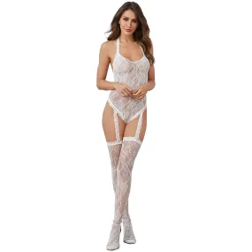 Dreamgirl Lingerie Lace Teddy Bodystocking - White 0327
