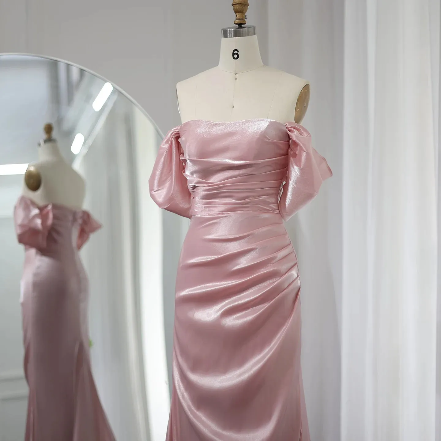 Elegant Off Shoulder Mermaid Beige Evening Dress