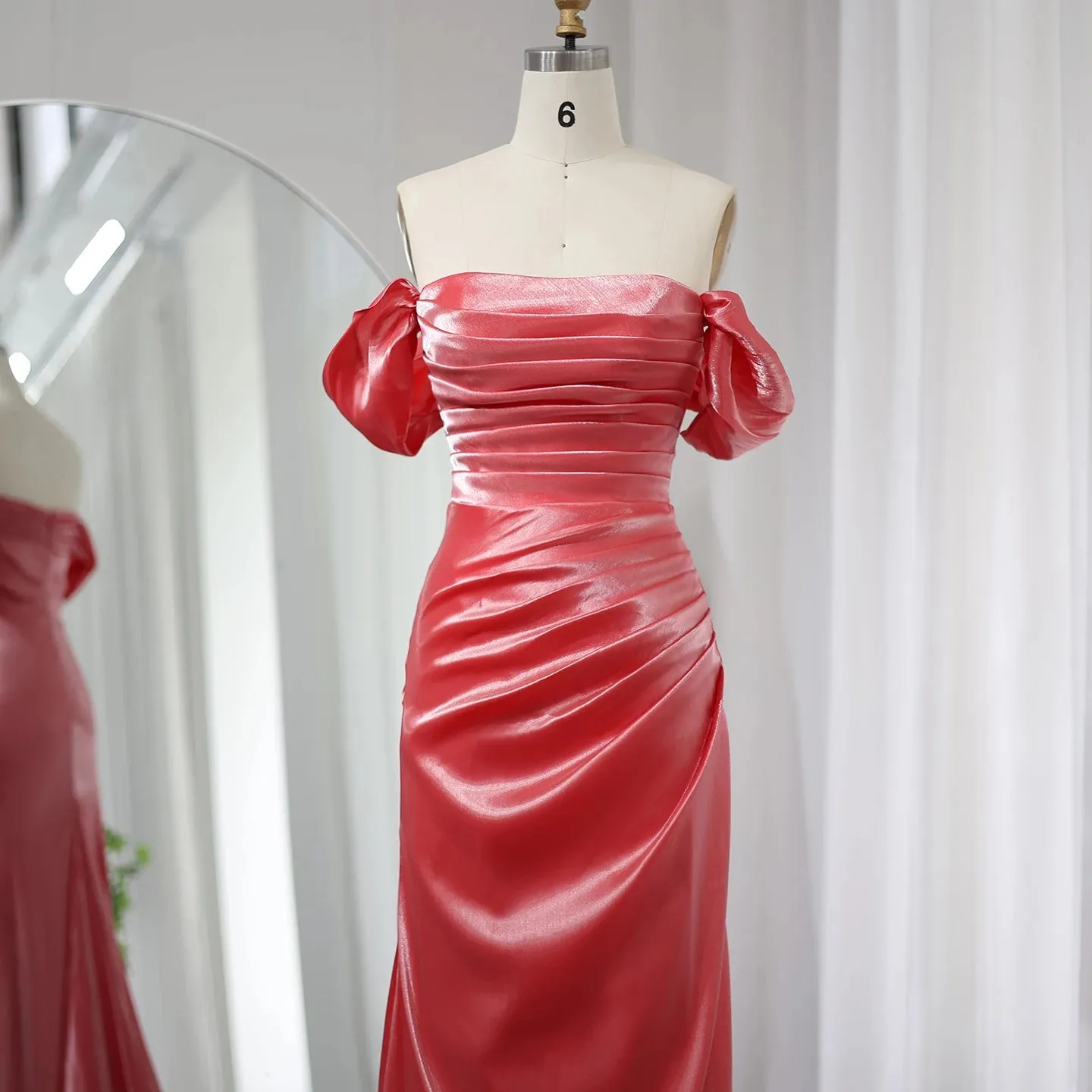 Elegant Off Shoulder Mermaid Beige Evening Dress