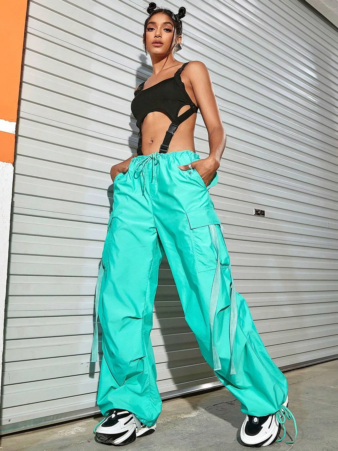 Elevated Waist Parachute Cargo Pants