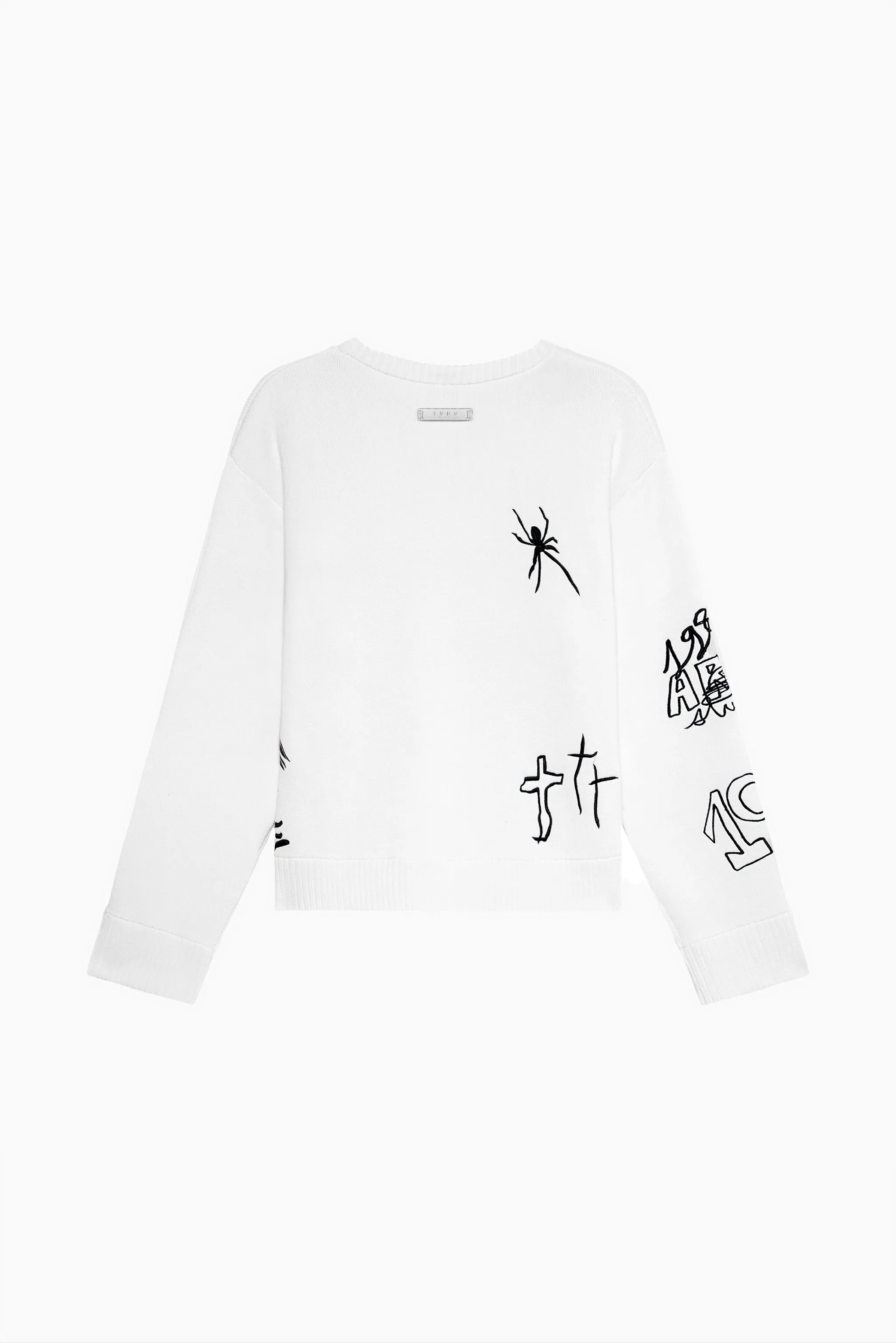 Embroidery Crop Knit Round Neck