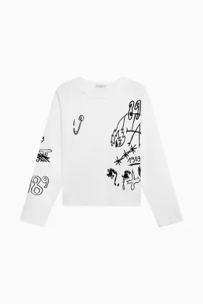Embroidery Crop Knit Round Neck