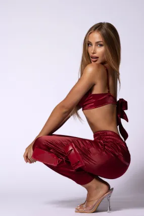Emerge Satin Cargo Pants - Bordeaux