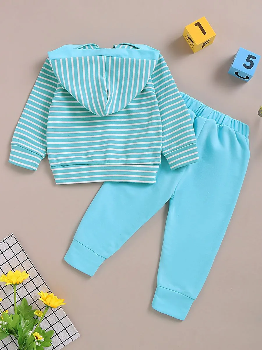 Fall Causal 2-Piece Set Stripe Hoodie & Trouser