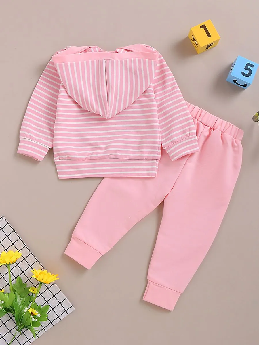 Fall Causal 2-Piece Set Stripe Hoodie & Trouser