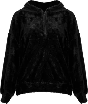 Fashion Star Women's Oversized Teddy Bear Faux Fur Fluffy Coat | Half Zip Side Pockets Winter Fleece Hoody