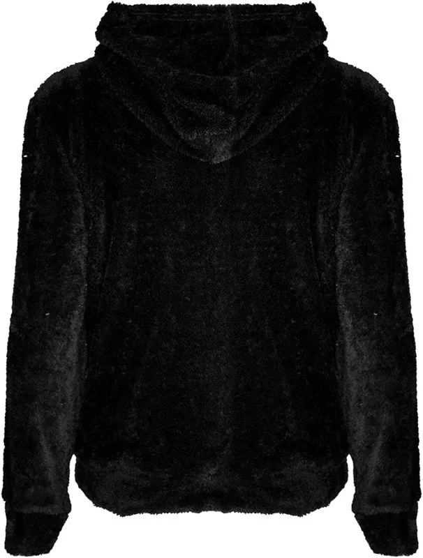 Fashion Star Women's Oversized Teddy Bear Faux Fur Fluffy Coat | Half Zip Side Pockets Winter Fleece Hoody