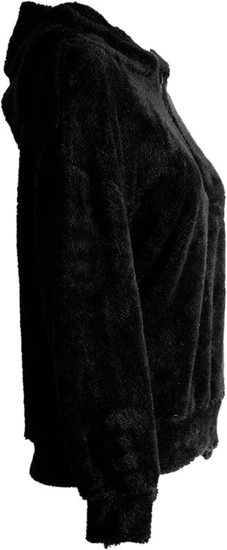 Fashion Star Women's Oversized Teddy Bear Faux Fur Fluffy Coat | Half Zip Side Pockets Winter Fleece Hoody