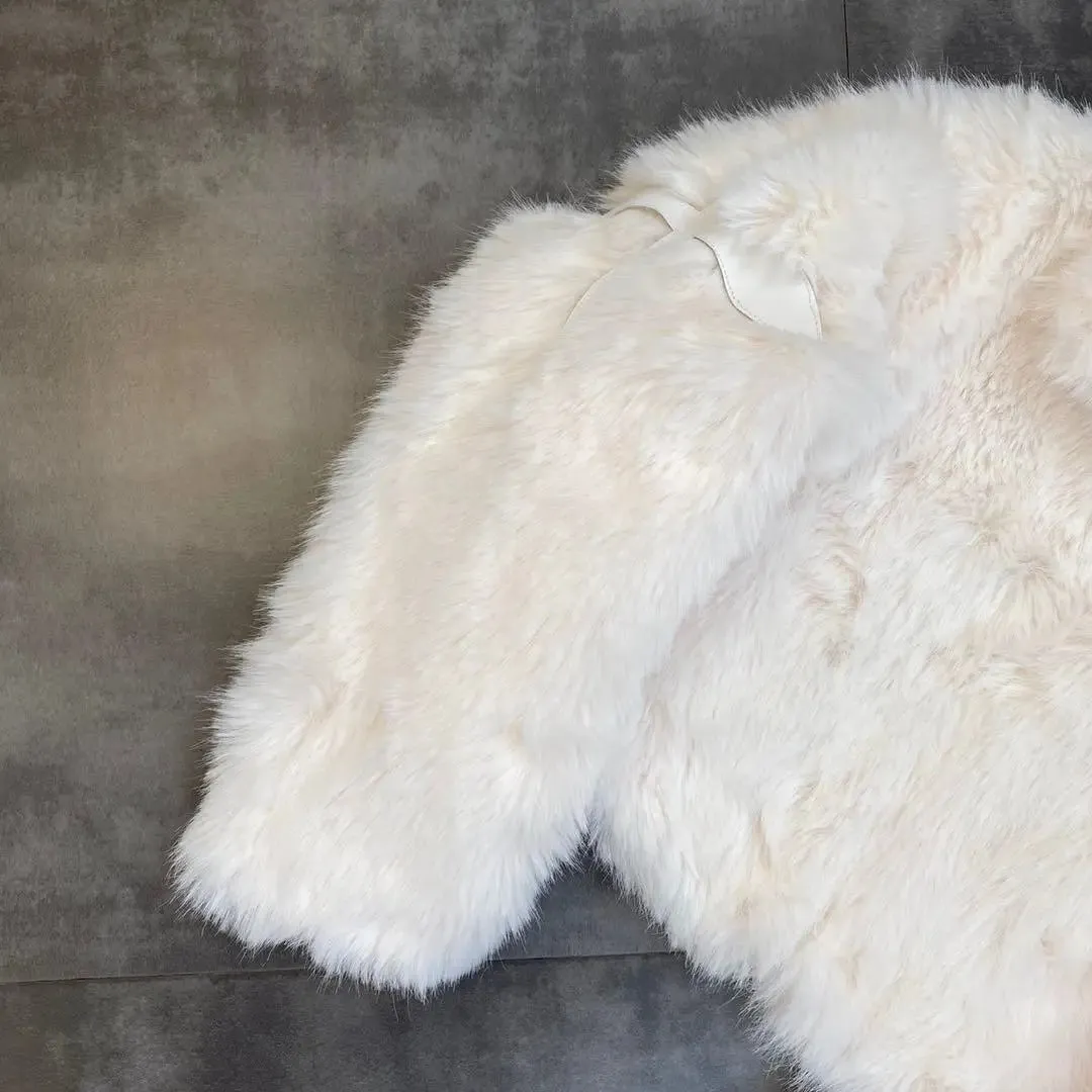 Fashionkova 2024 Winter Women Jacket Lapel Long Sleeve Patch PU Cross Fur Cotton Coat