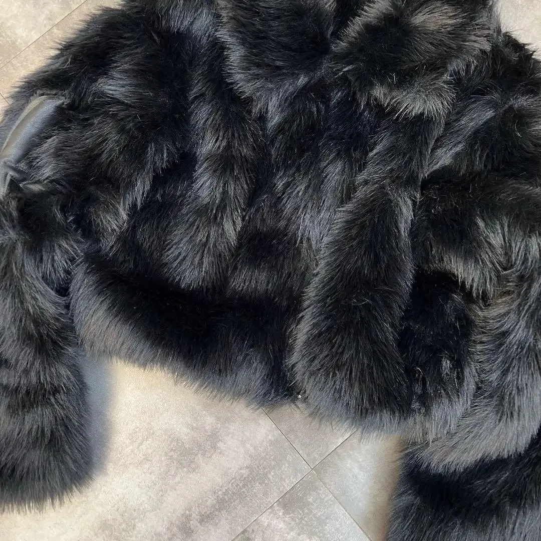 Fashionkova 2024 Winter Women Jacket Lapel Long Sleeve Patch PU Cross Fur Cotton Coat