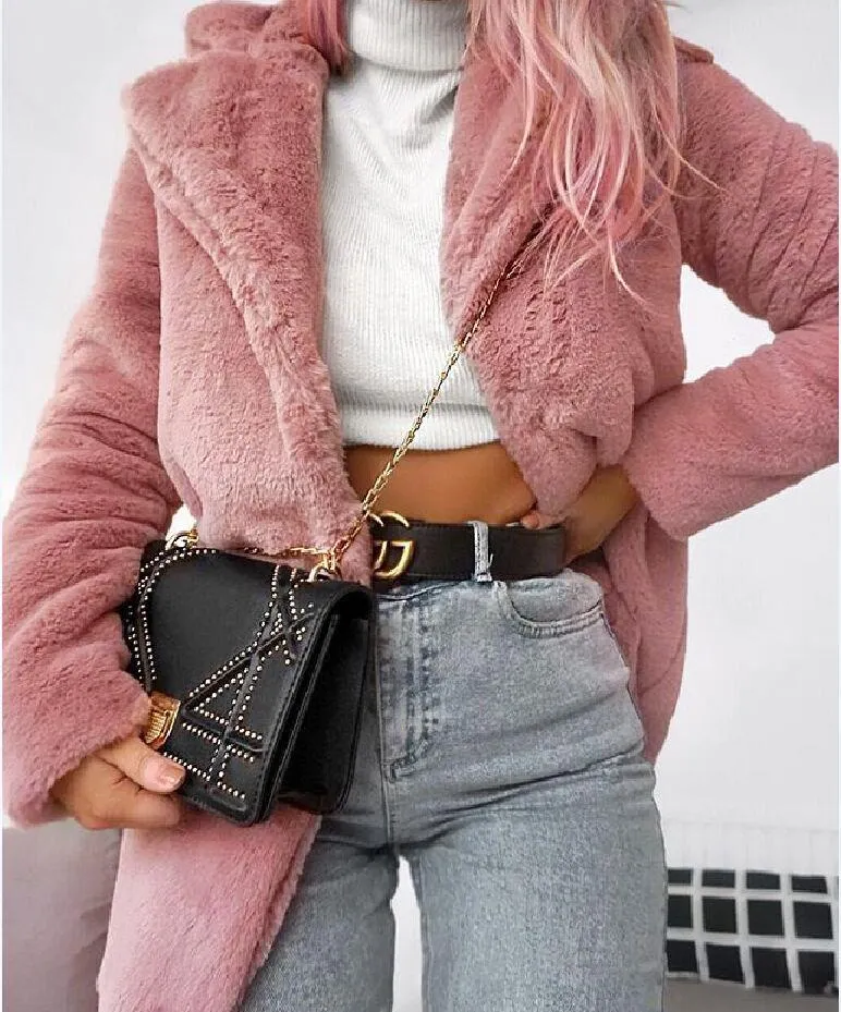 Faux Fur Lepel Candy Color Women Oversized Teddy Coat
