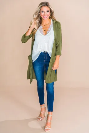 First Class Only Satin Cardigan in Olive
