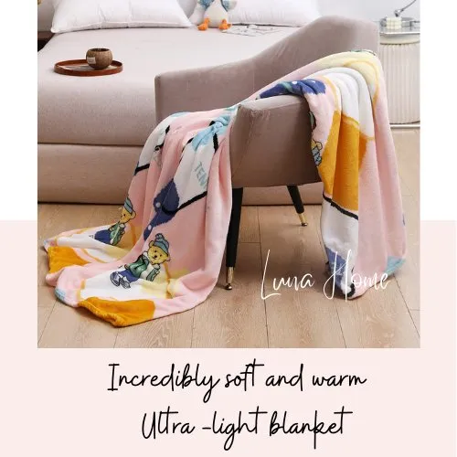 Fleece Blanket 200*230cm Super Soft Throw Pink Color with Teddy.