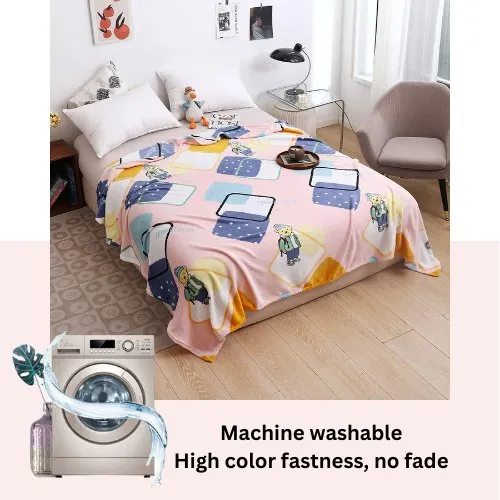 Fleece Blanket 200*230cm Super Soft Throw Pink Color with Teddy.
