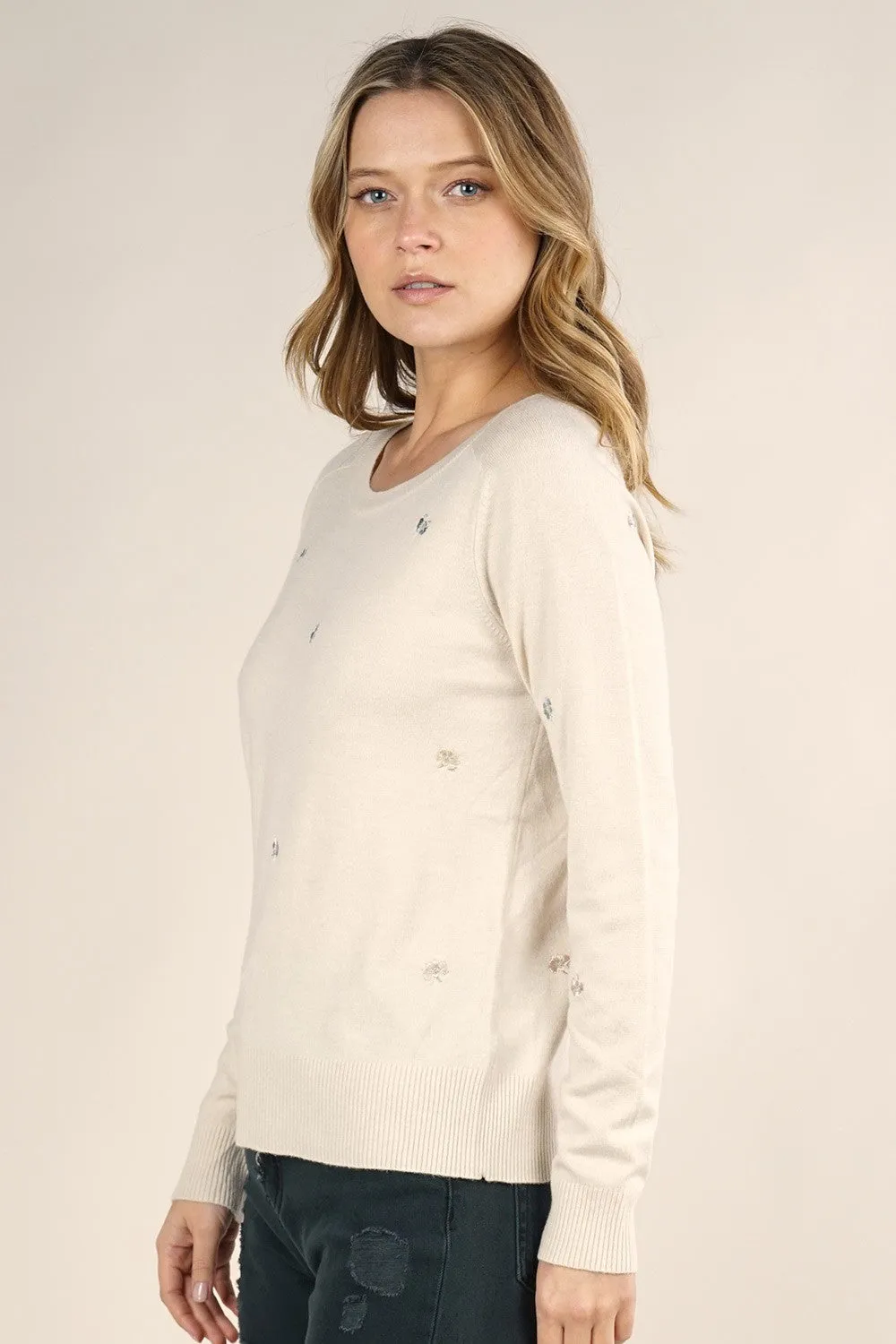 Floral Embroidered Pullover Sweater