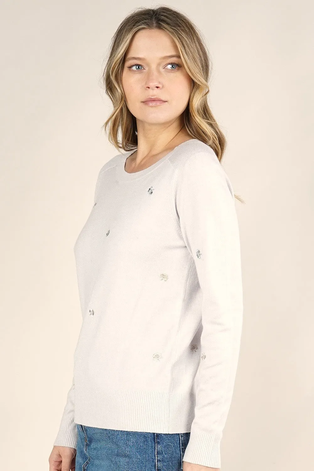 Floral Embroidered Pullover Sweater