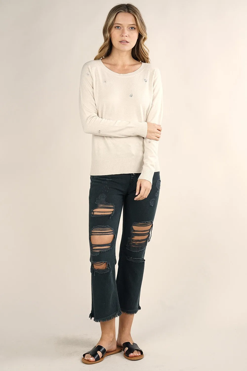 Floral Embroidered Pullover Sweater