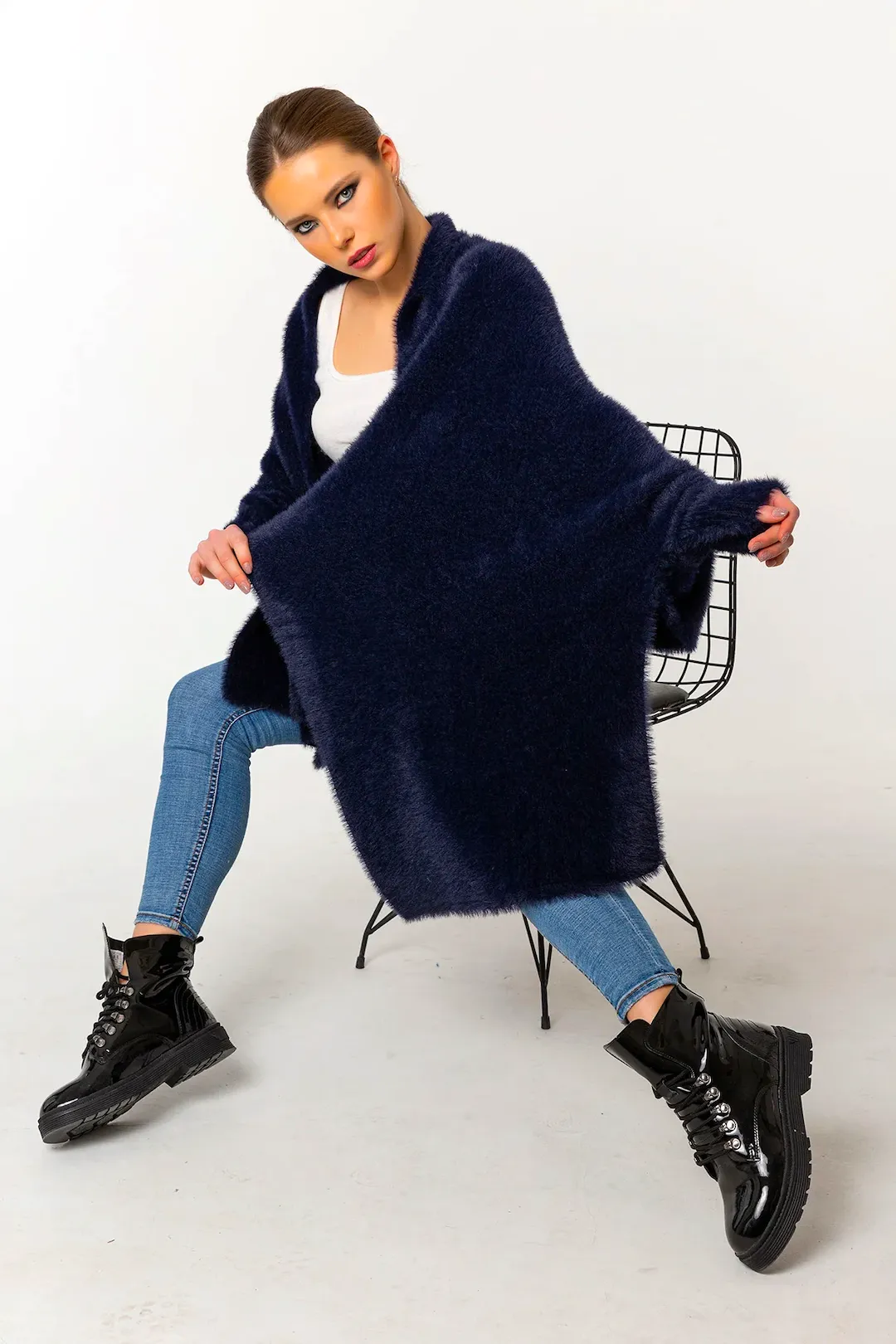 Fuzzy Poncho Shawl with Sleeves - Space
