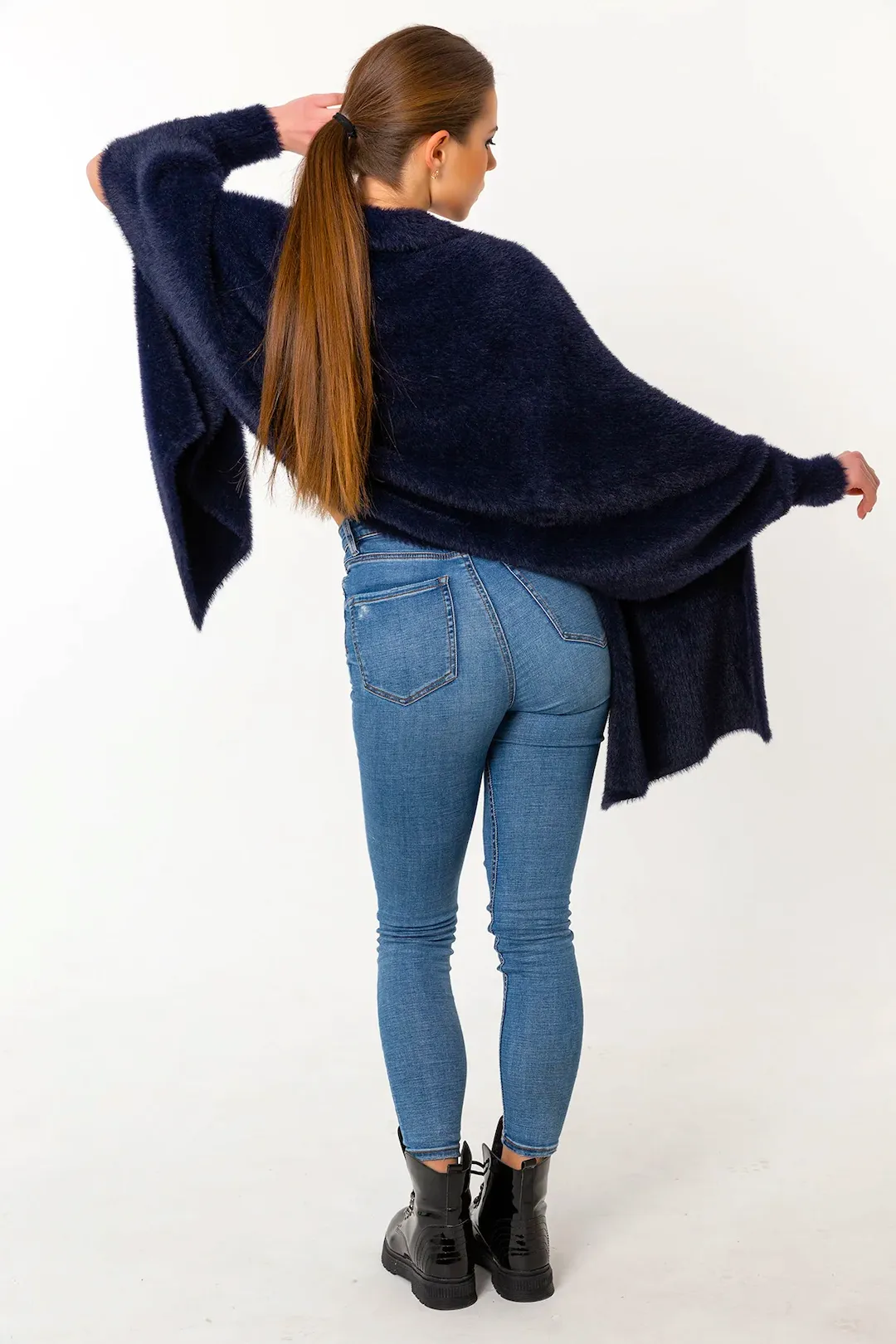 Fuzzy Poncho Shawl with Sleeves - Space