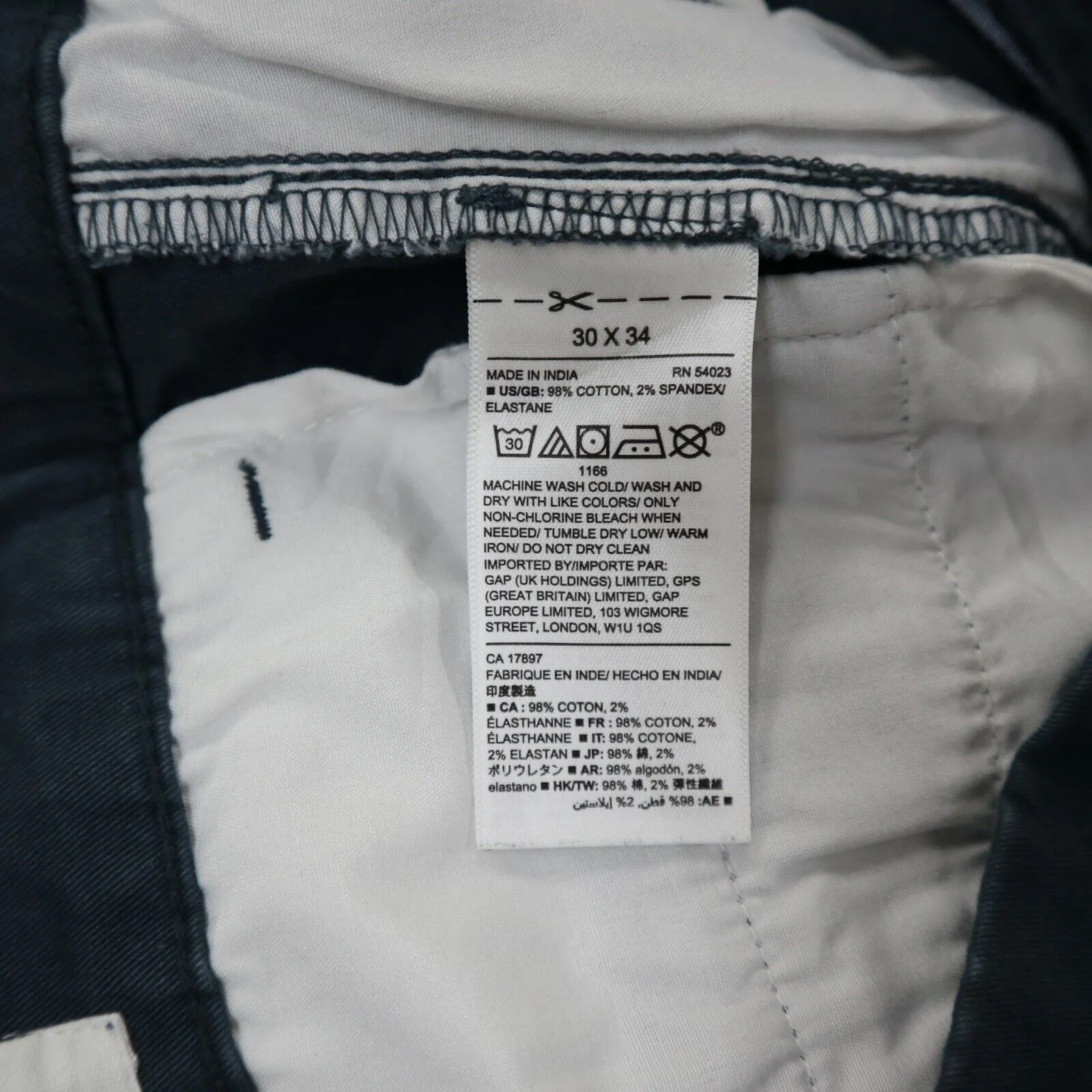 GAP Mens Pants Slim Straight Leg Chino Stretch Mid Rise Blue Size W30XL34