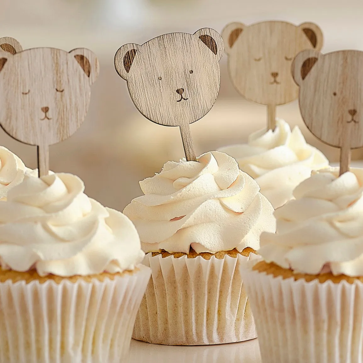 Ginger Ray Cupcake Topper - Wooden Teddy