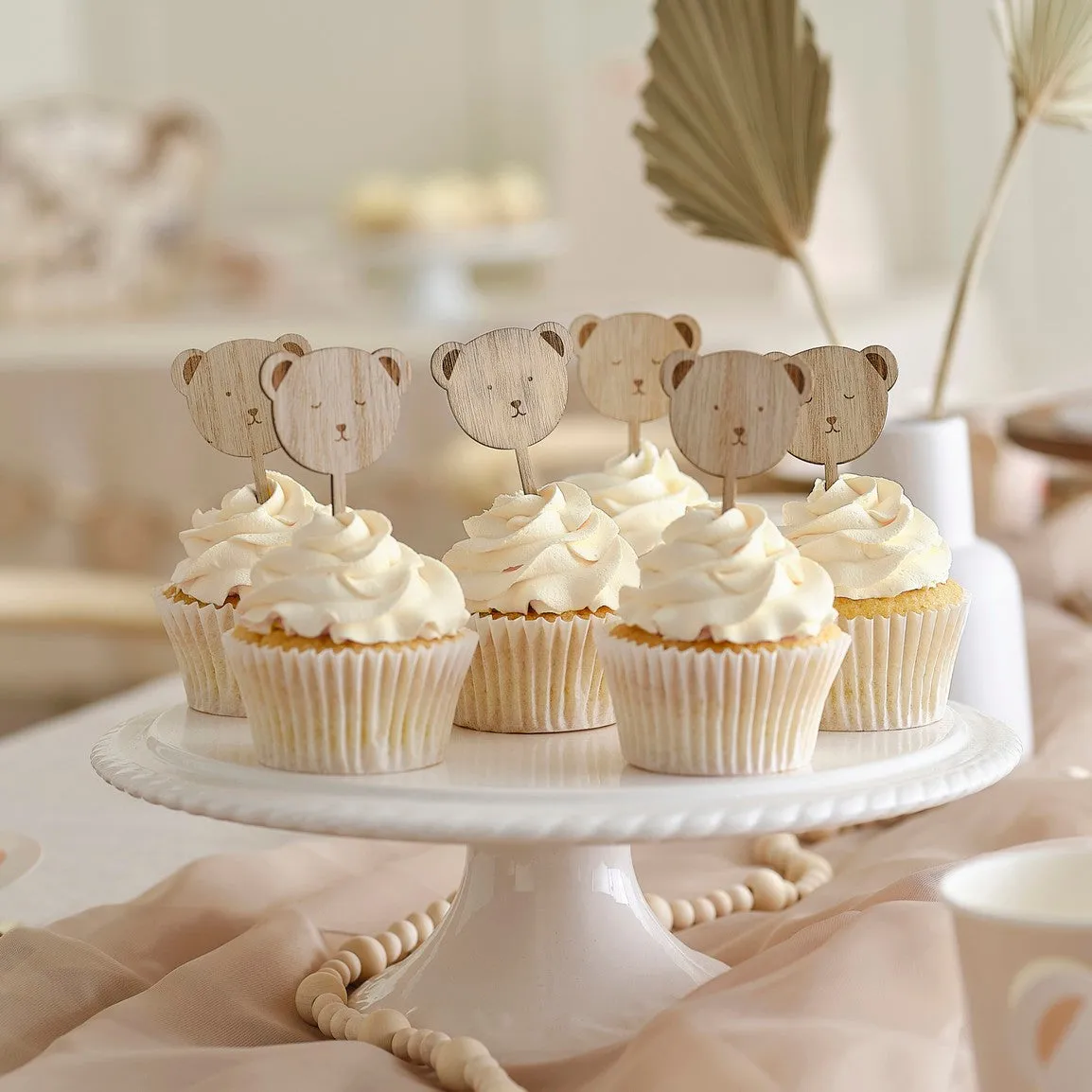 Ginger Ray Cupcake Topper - Wooden Teddy