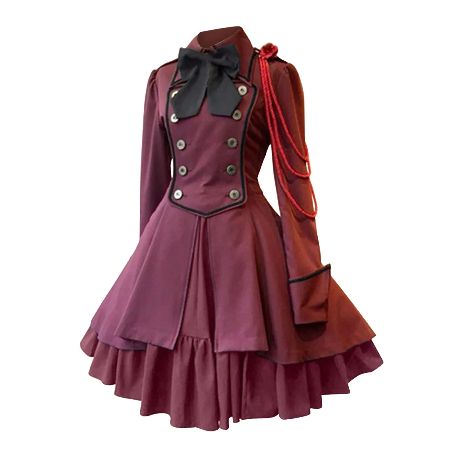 Gothic Ruffled Bow Tie Button Up Lace Dress