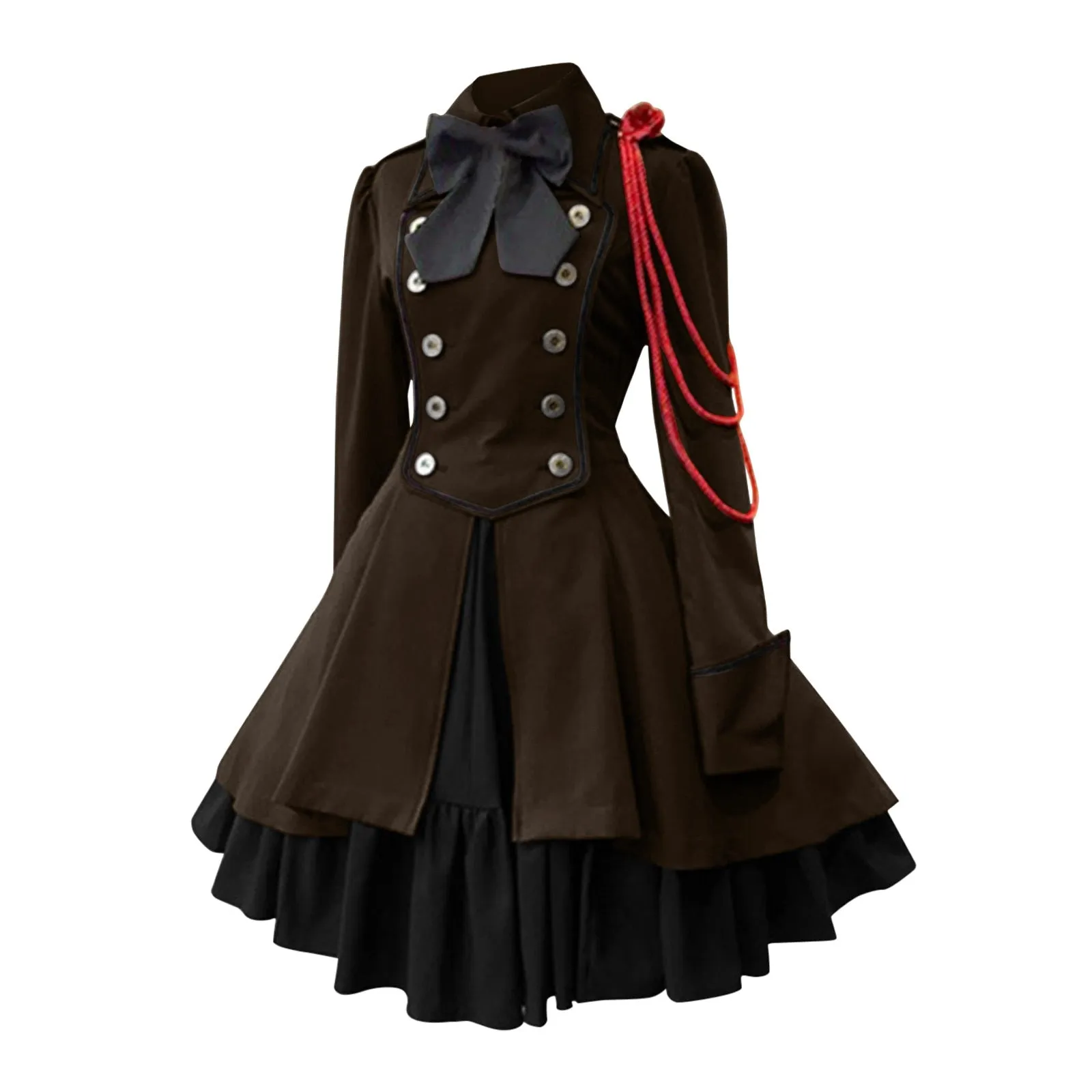 Gothic Ruffled Bow Tie Button Up Lace Dress
