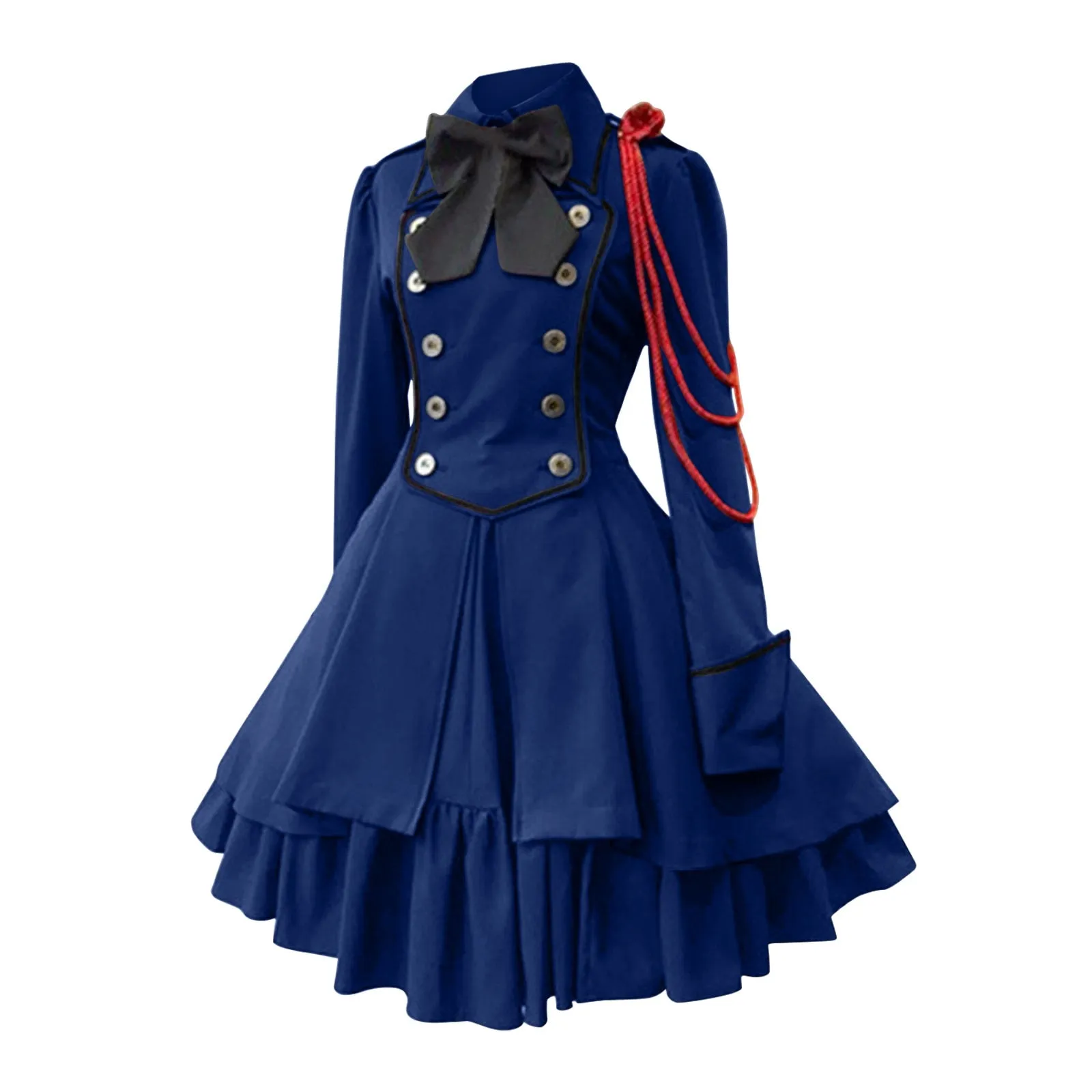 Gothic Ruffled Bow Tie Button Up Lace Dress