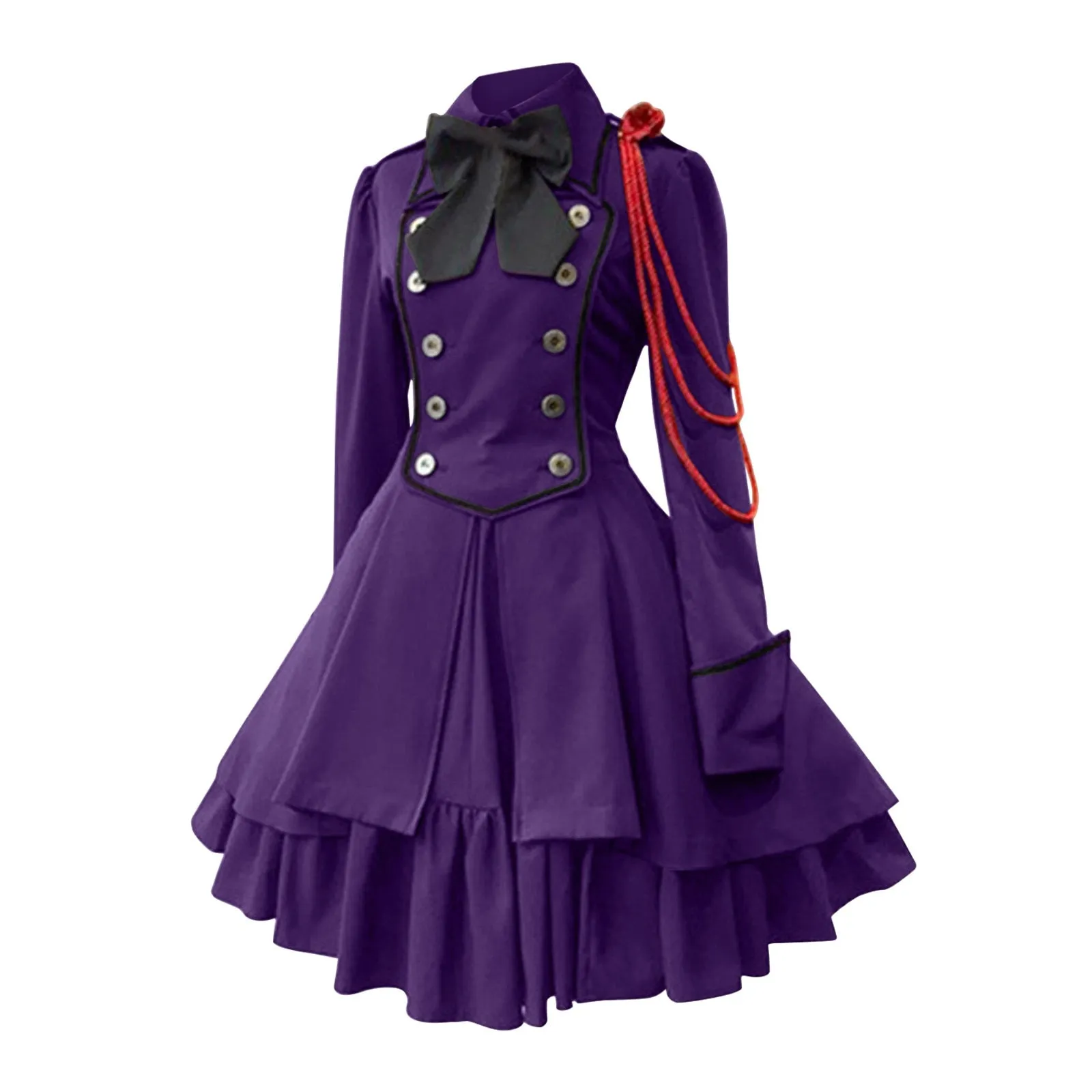 Gothic Ruffled Bow Tie Button Up Lace Dress
