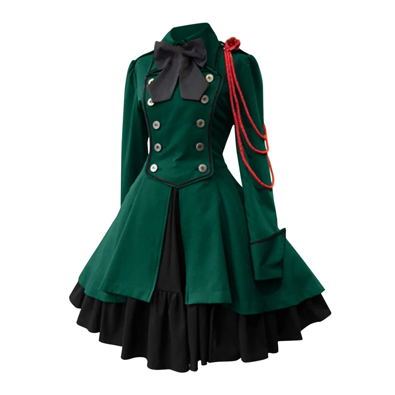 Gothic Ruffled Bow Tie Button Up Lace Dress