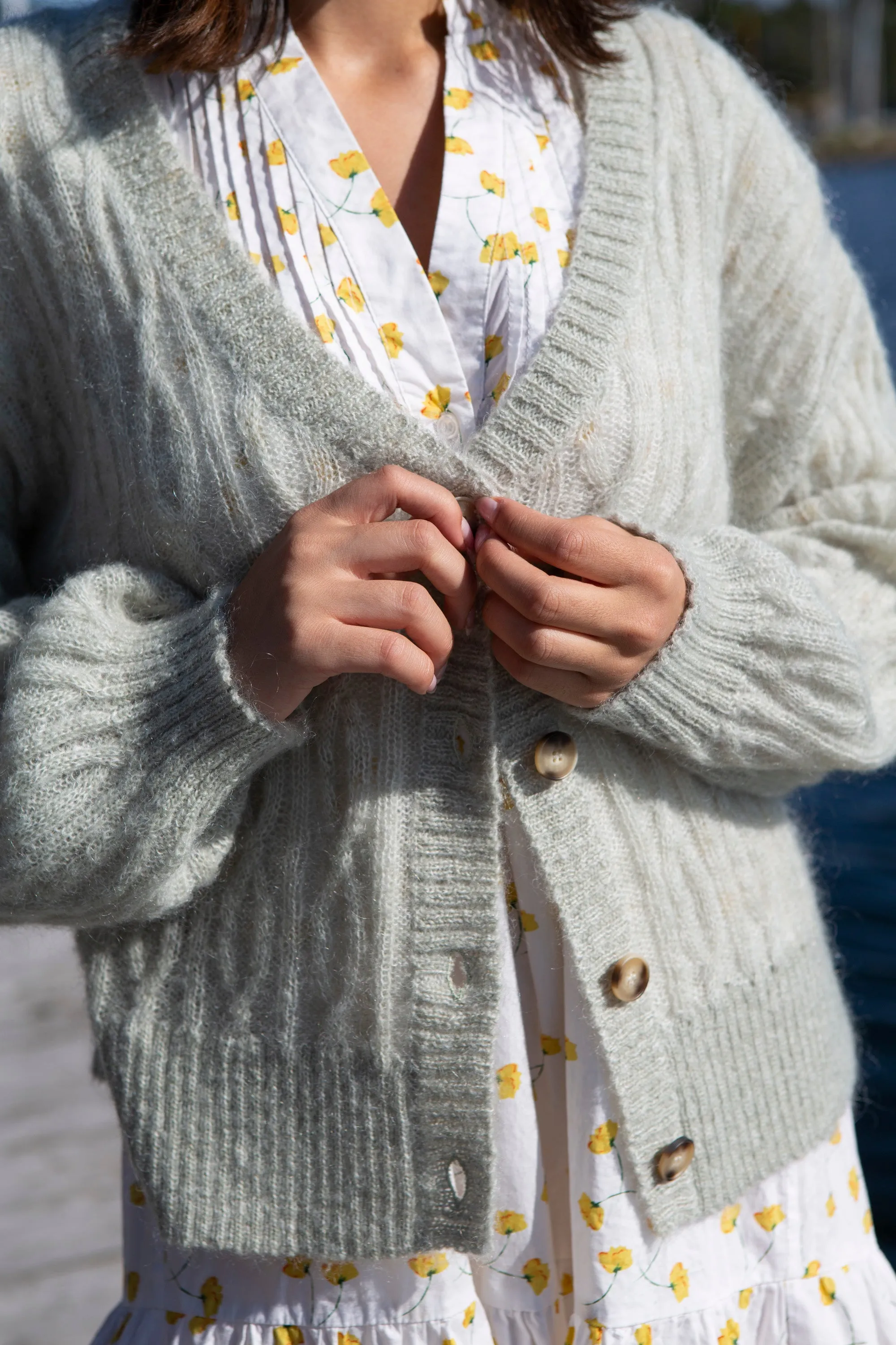 Gotland Knit Cardigan - Sage Green Melange