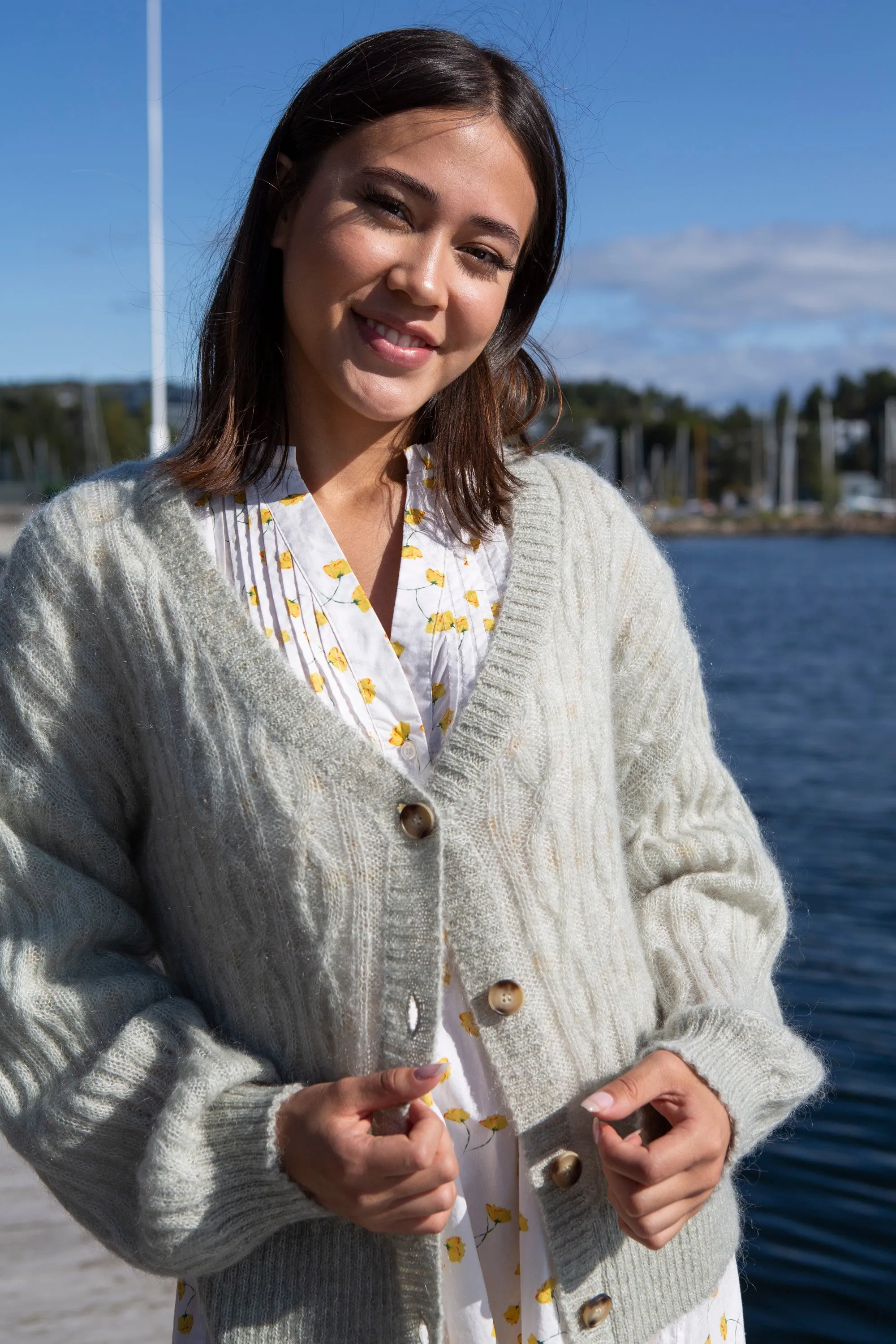 Gotland Knit Cardigan - Sage Green Melange