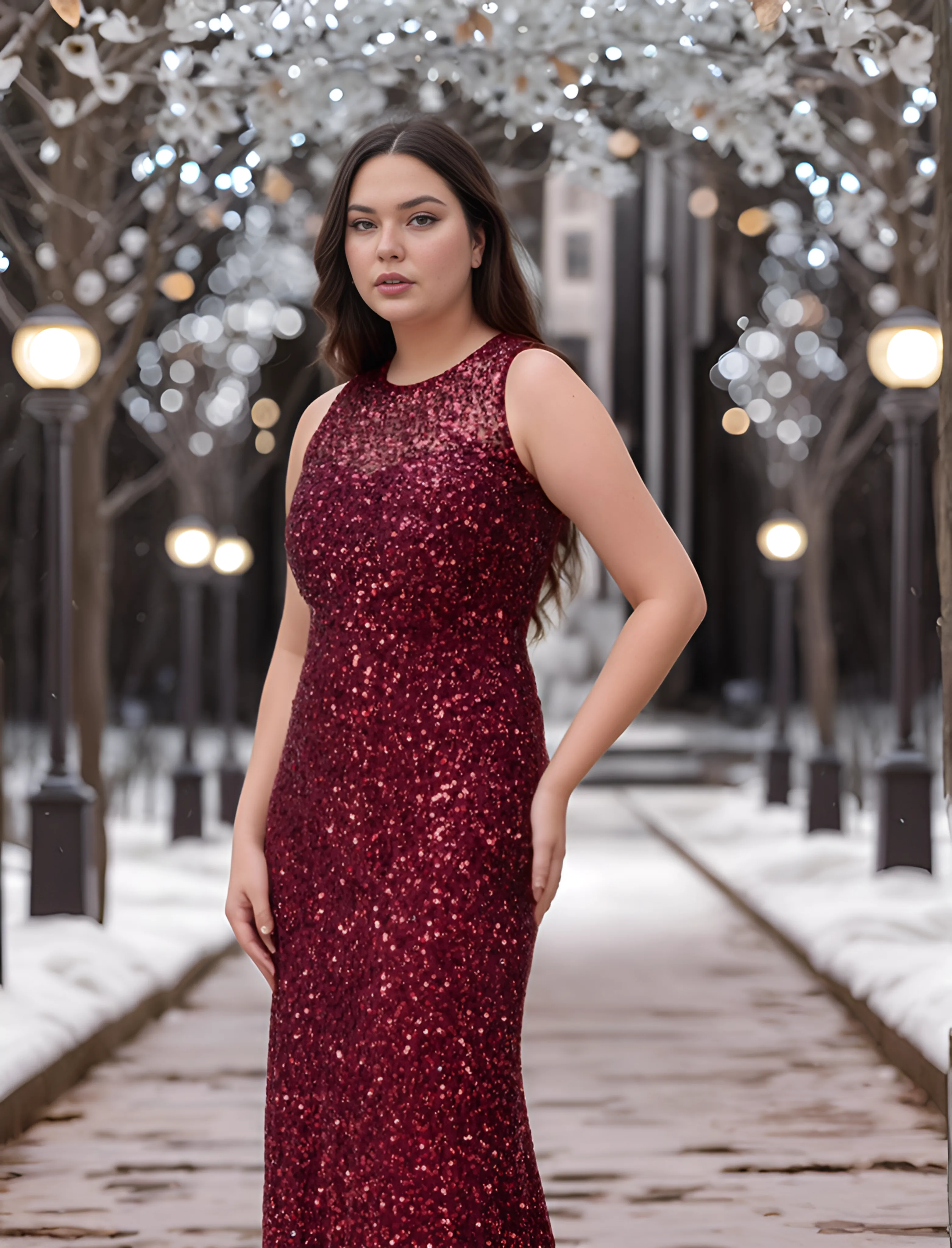 Handmade Premium Burgundy Sleeveless Dress with Embellished Sequins – Elegant Party Wear