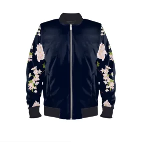 Harajuku Bomber Jacket with Japanese Cherry Blossom Print, Plus Sizes Available