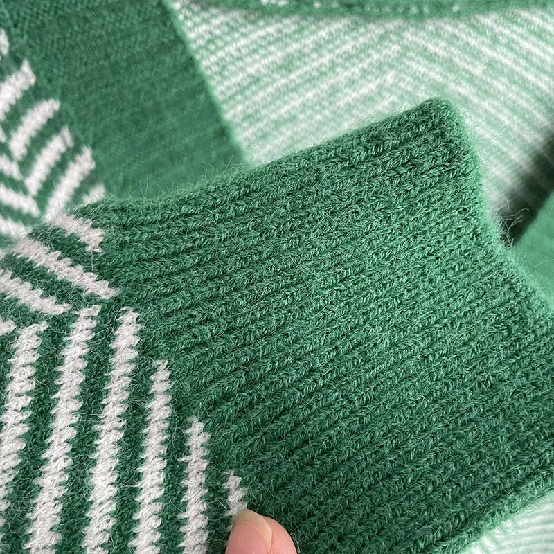Herringbone Weaving Patter & Solid Trims Classic Cardigan