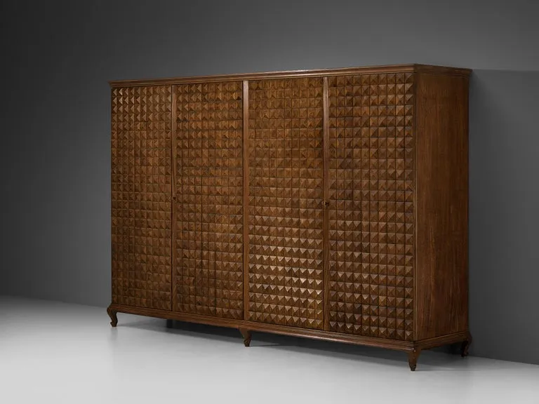 Italian Wardrobe or Sideboard With Diamond Patterned Doors in Chestnut 1950s