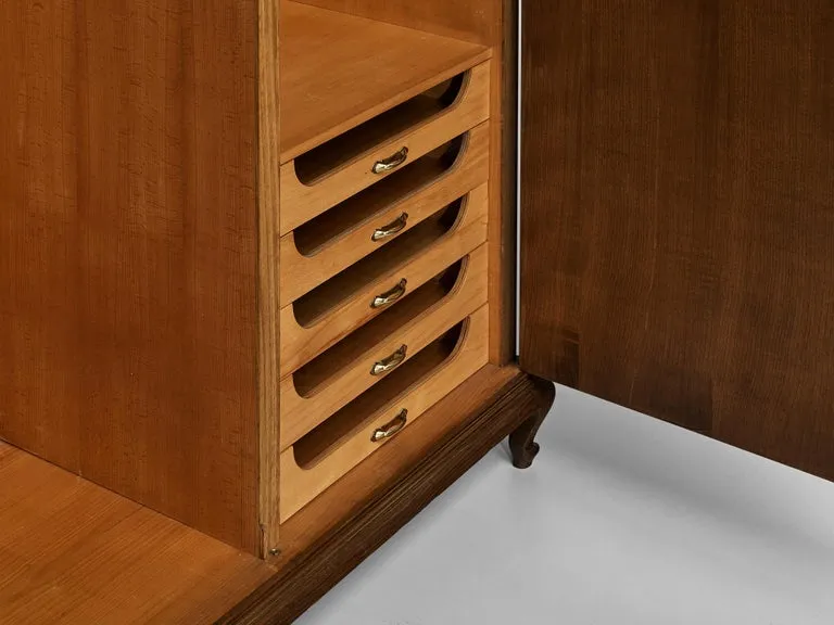 Italian Wardrobe or Sideboard With Diamond Patterned Doors in Chestnut 1950s