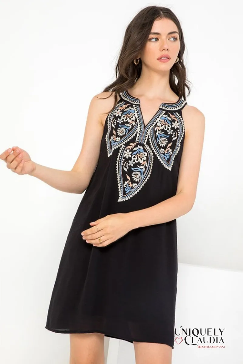 Kehlani Embroidered Halter Mini Dress