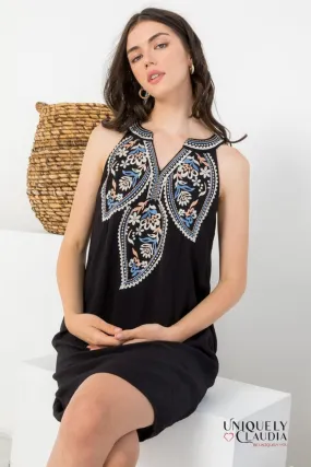 Kehlani Embroidered Halter Mini Dress