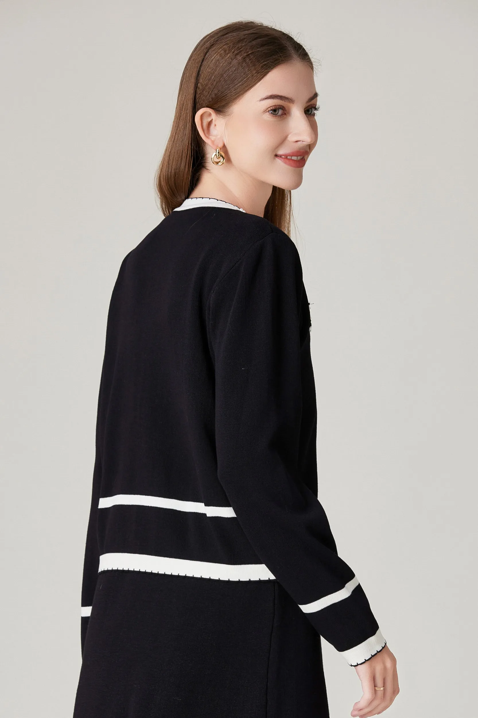 Keyla Contrast Trim Stretch Knit Cardigan