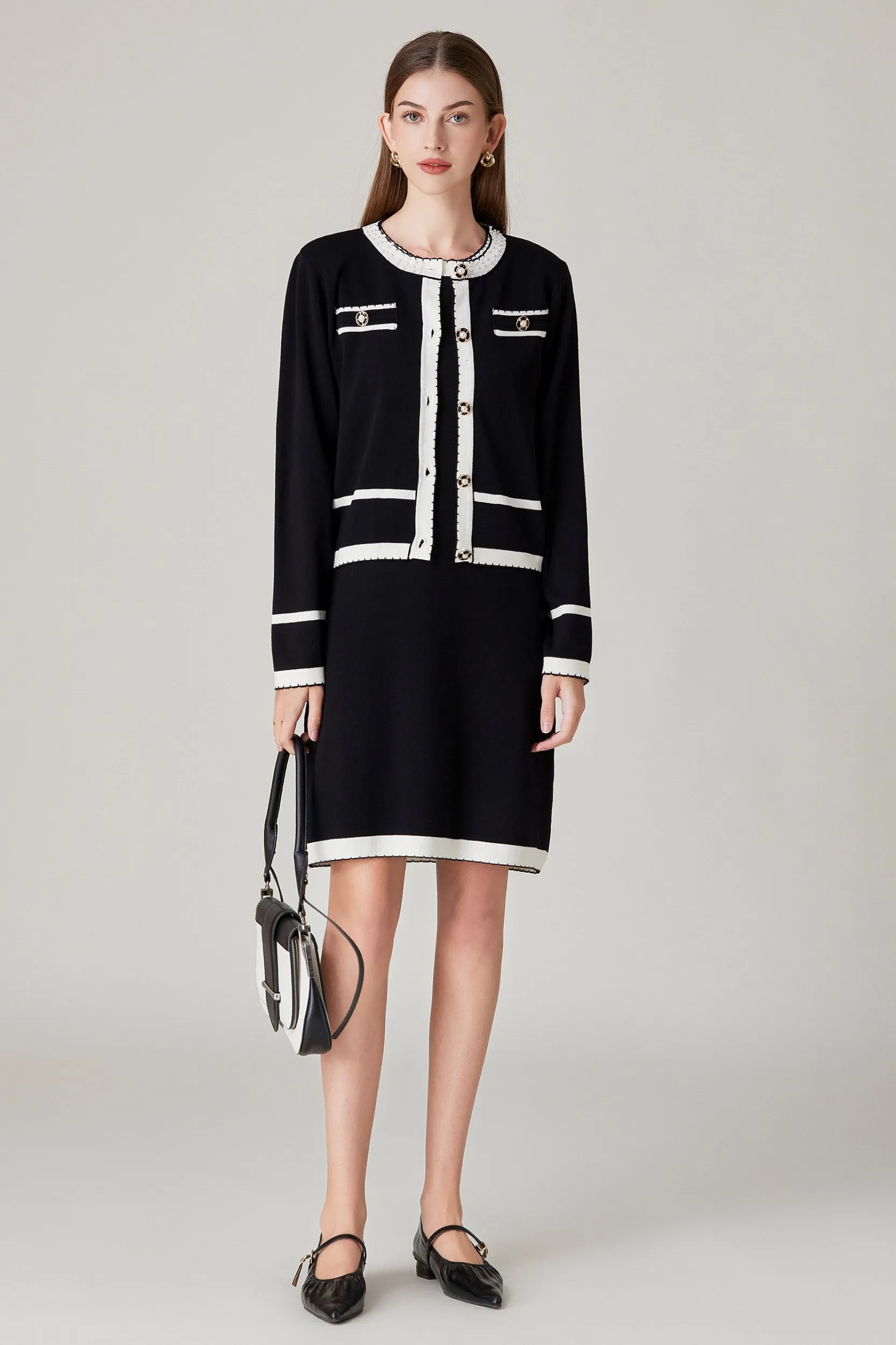 Keyla Contrast Trim Stretch Knit Cardigan