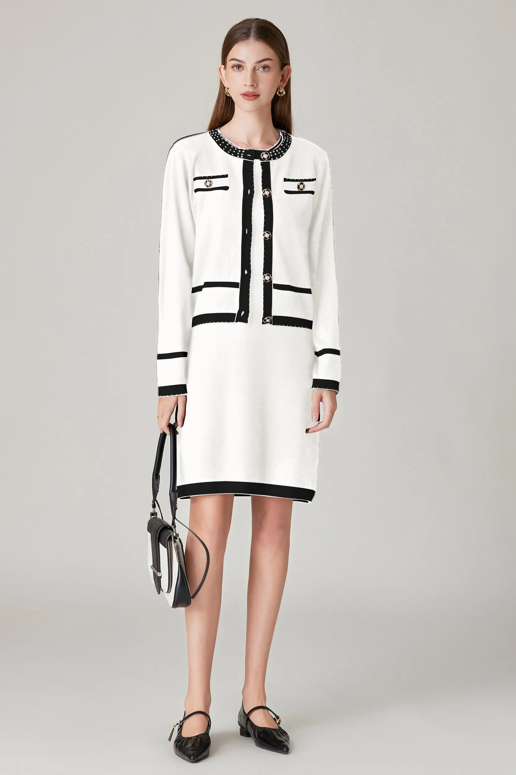 Keyla Contrast Trim Stretch Knit Cardigan
