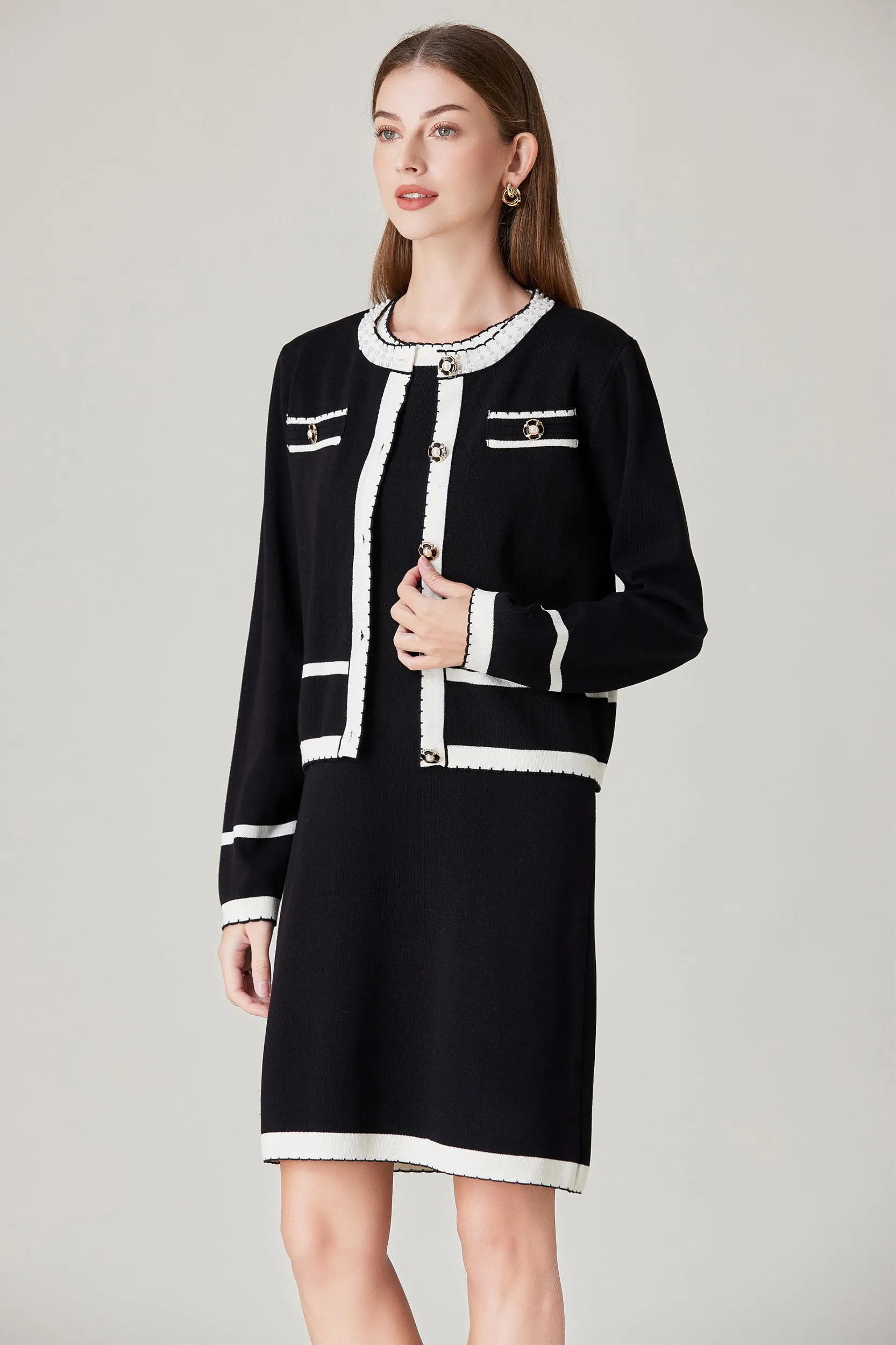 Keyla Contrast Trim Stretch Knit Cardigan